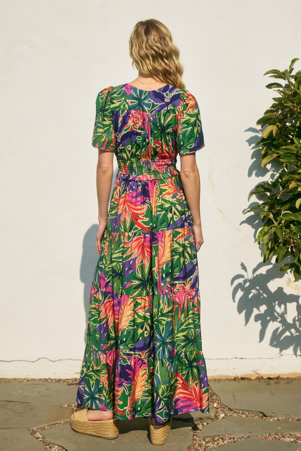 Make Waves Plunging Tiered Maxi Dress